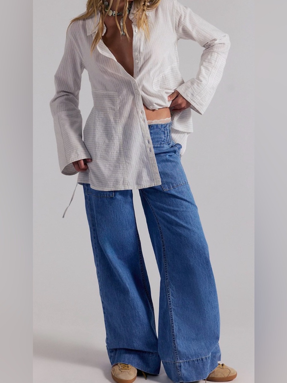 We The Free Denim Wide-Leg Flare Jeans in Medium Blue